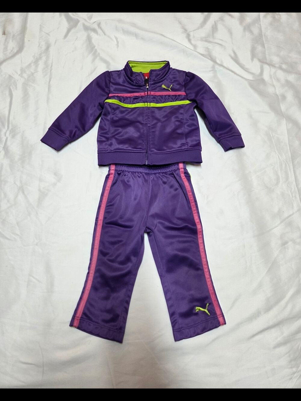 Puma Purple Kids Track Jacket & Pants Set with Pink & Lime Accent